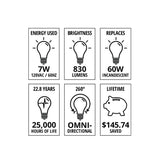 Radiance LED Bulb A60 7W Soft White E26 2700K 830 Lumens Frosted Glass Dimmable - Prism One