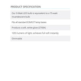 LED Bulb 9W (75W equivalent) A19/A60 Dimmable E26 - Prism One