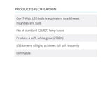 LED Bulb 7W (60W equivalent) A19/A60 Dimmable E26  - Prism One